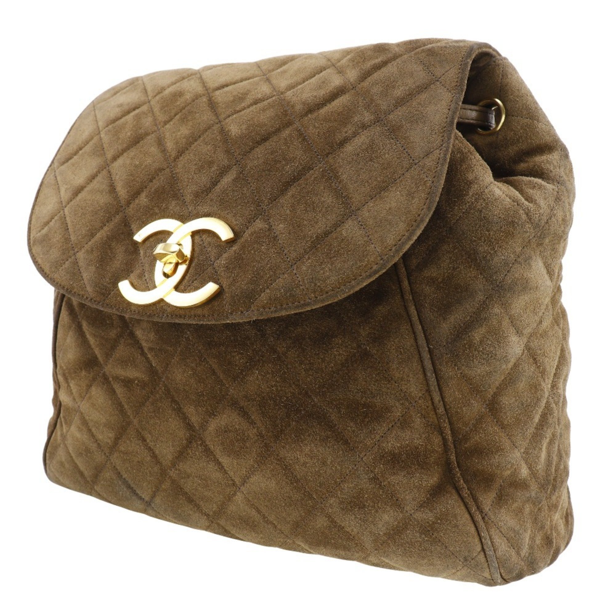 Chanel CHANEL Matelasse Backpack/Daypack Coco Mark Suede x Gold Plated Brown A5 Turn Lock Women's