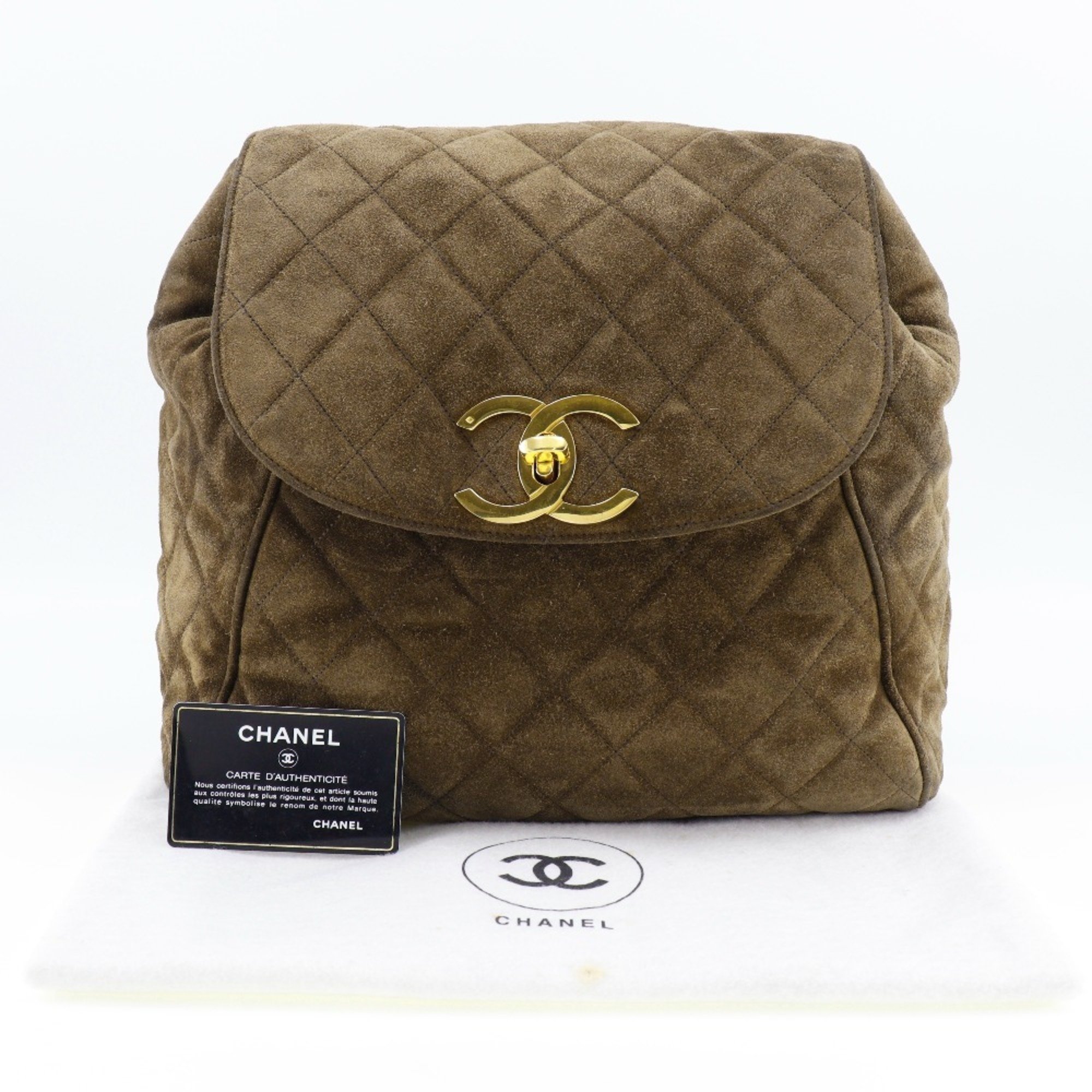 Chanel CHANEL Matelasse Backpack/Daypack Coco Mark Suede x Gold Plated Brown A5 Turn Lock Women's