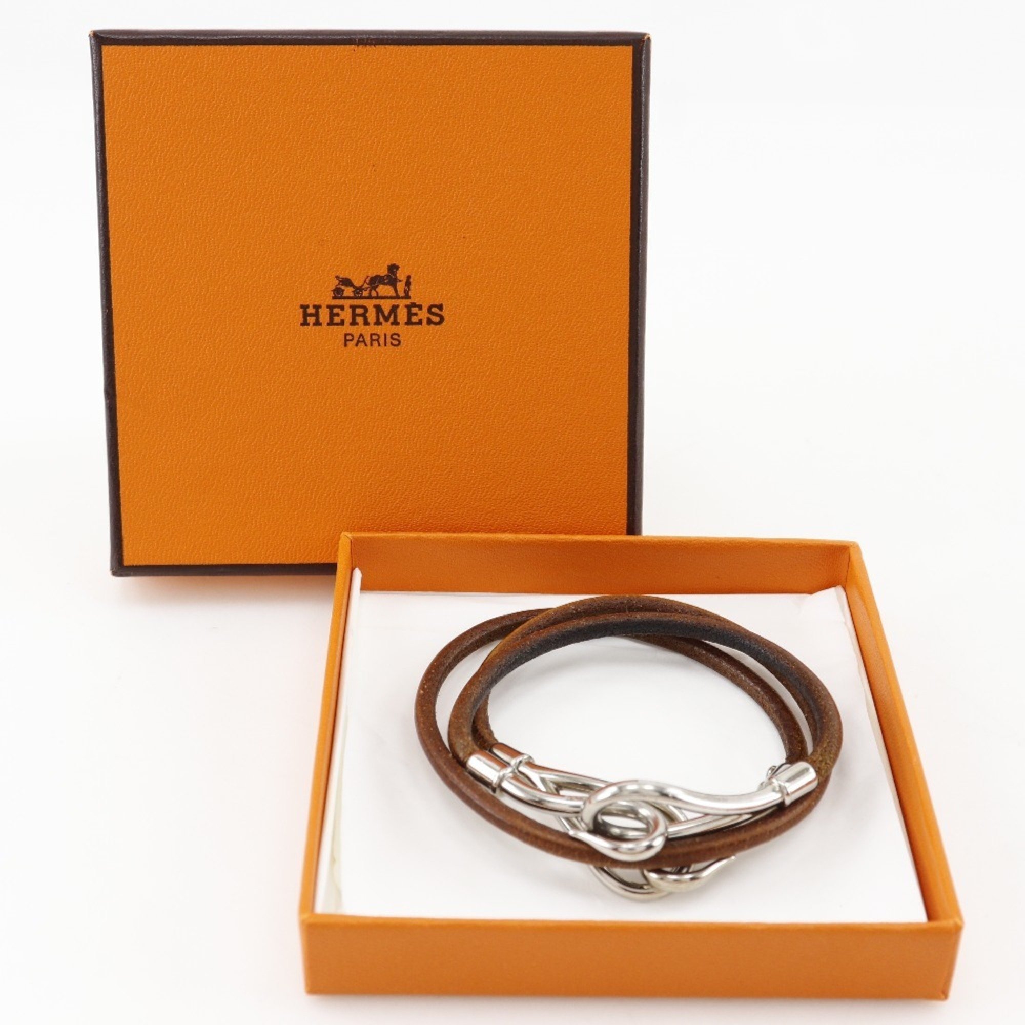 Hermes HERMES Jumbo Bracelet Choker Set Leather Brown Approx. 9.9g Women's