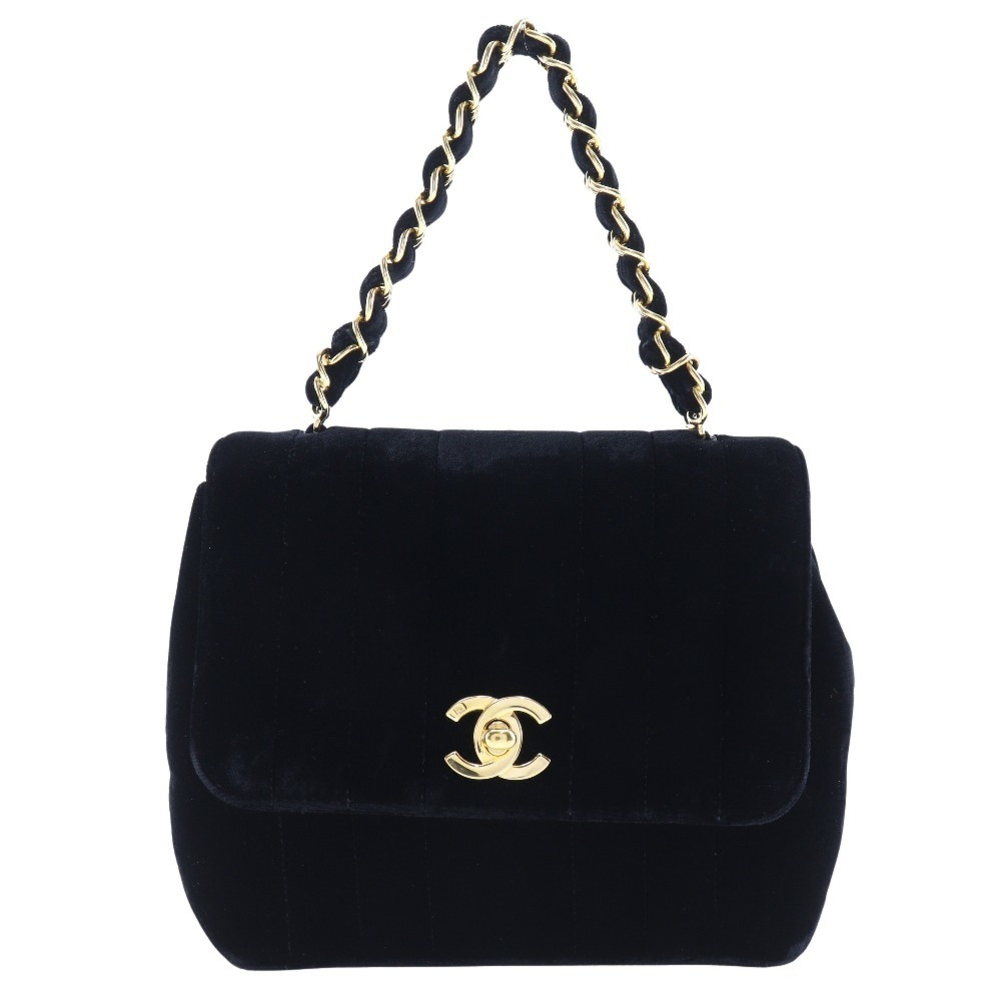 Chanel CHANEL Coco Mark Handbag Velour Black Turnlock COCO Women's