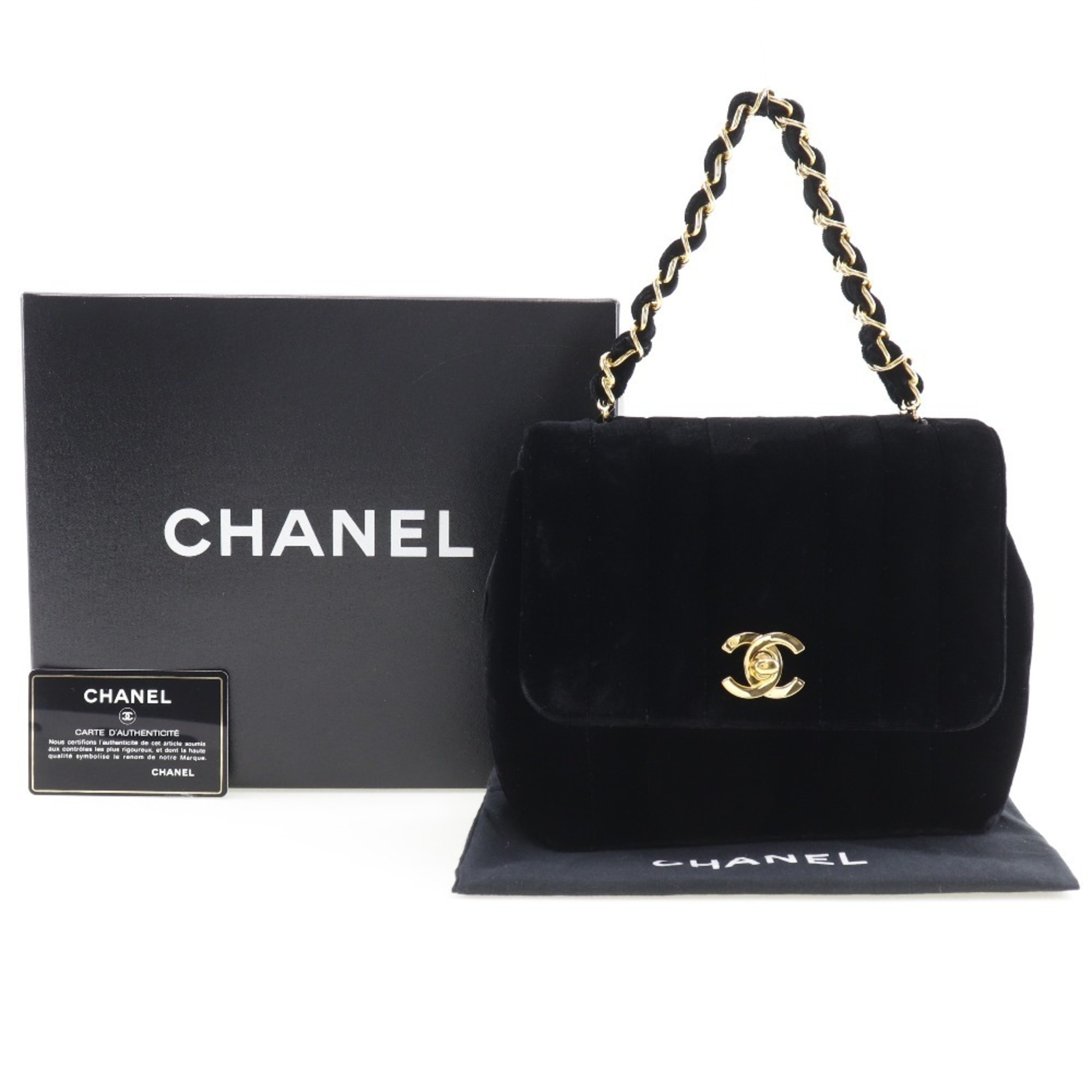 Chanel CHANEL Coco Mark Handbag Velour Black Turnlock COCO Women's