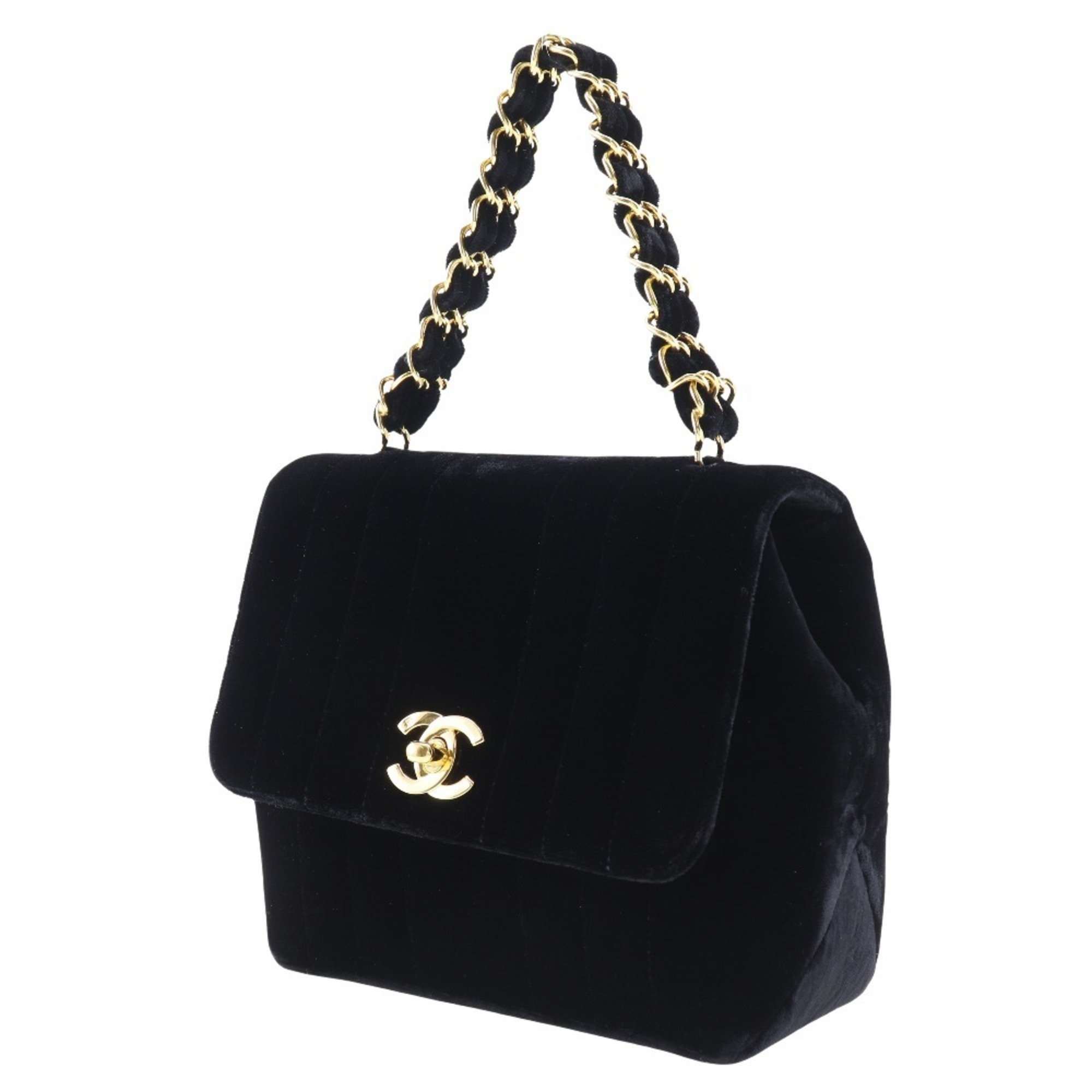 Chanel CHANEL Coco Mark Handbag Velour Black Turnlock COCO Women's