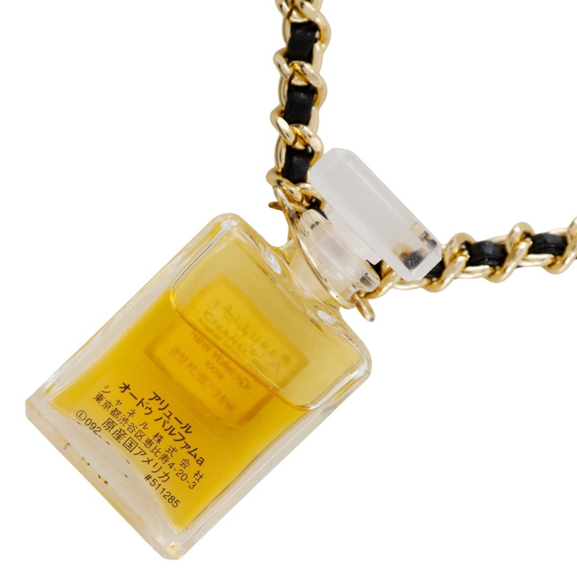 CHANEL Perfume Bottle Necklace Allure Gold Plated x Leather Approx. 32.2g Women's