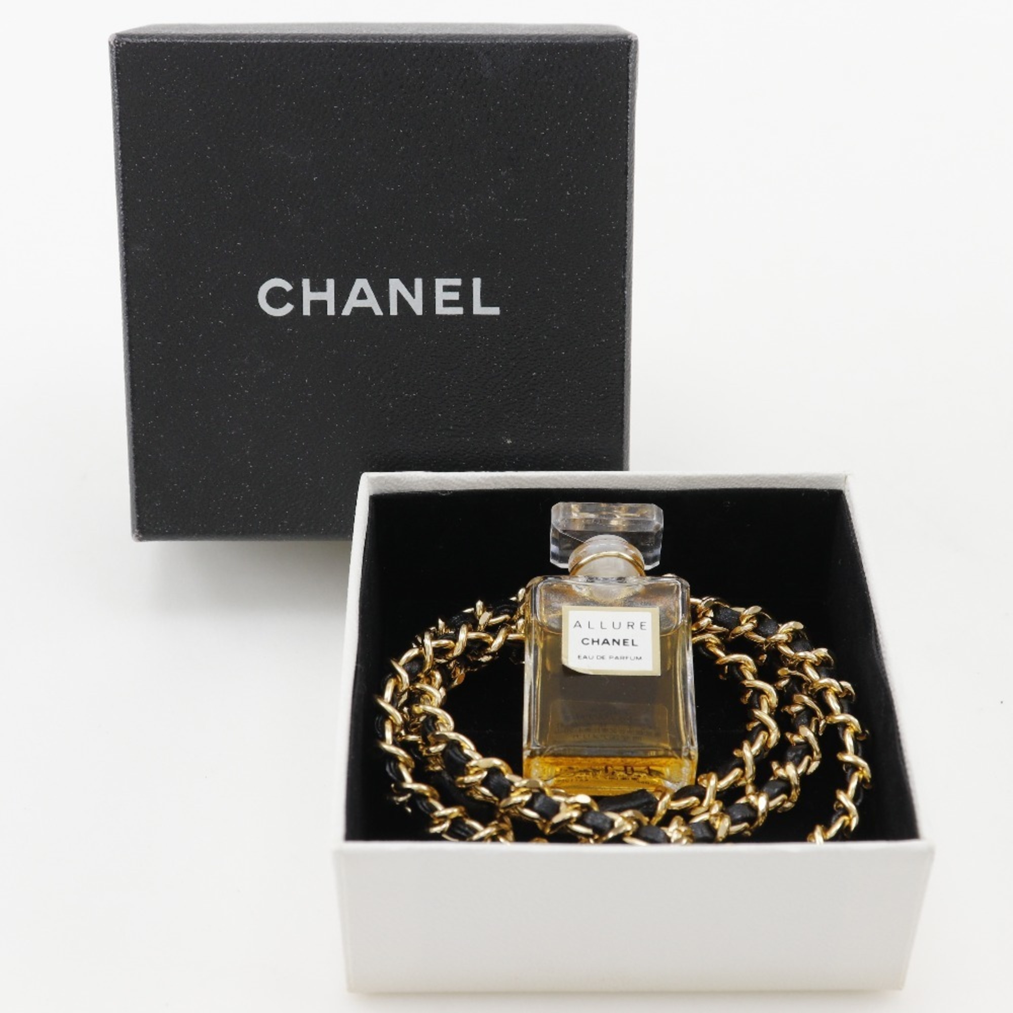 CHANEL Perfume Bottle Necklace Allure Gold Plated x Leather Approx. 32.2g Women's