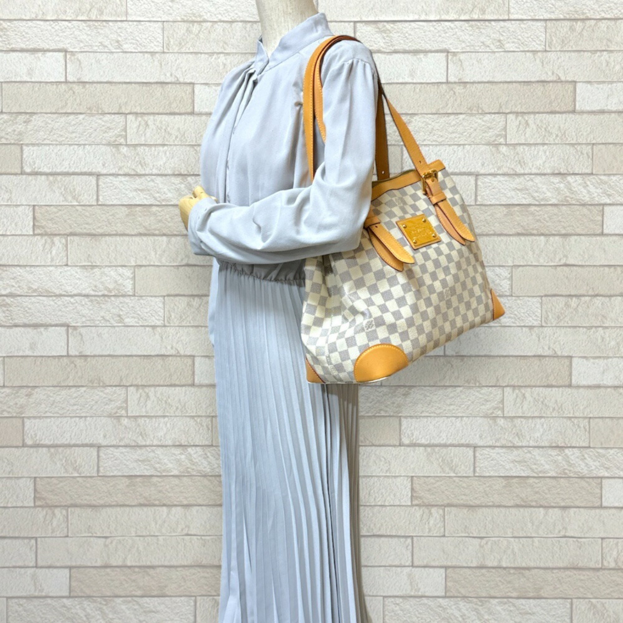 Louis Vuitton Hampstead MM Damier Azur Tote Bag Canvas N51206 White Women's LOUIS VUITTON