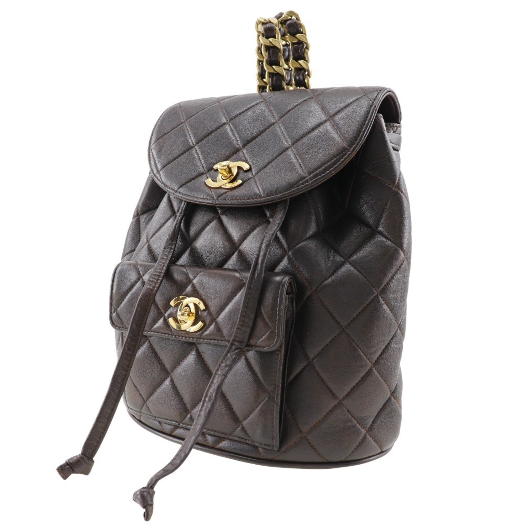 Chanel CHANEL Matelasse Backpack/Daypack Coco Mark Lambskin Brown A5 Turnlock Women's