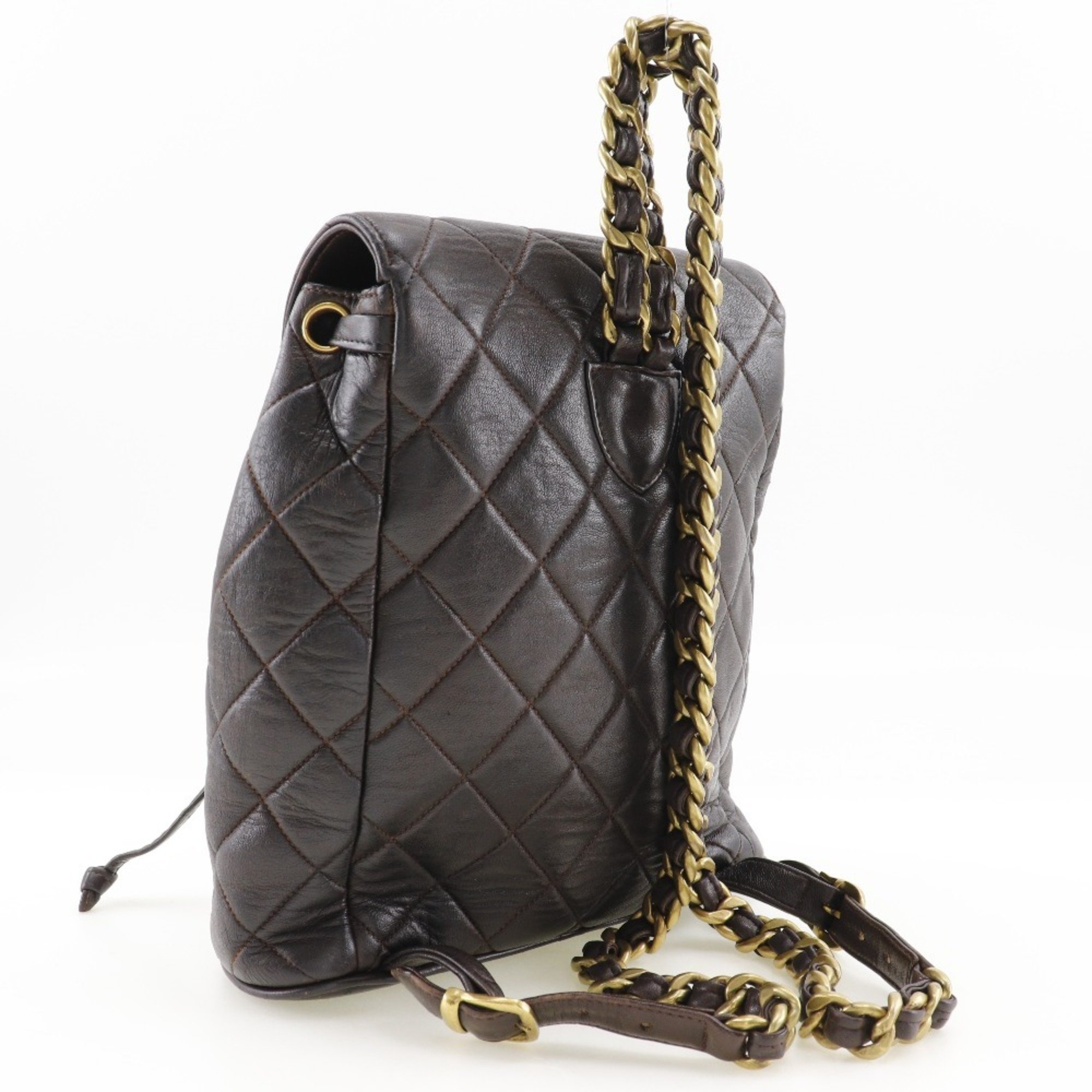 Chanel CHANEL Matelasse Backpack/Daypack Coco Mark Lambskin Brown A5 Turnlock Women's