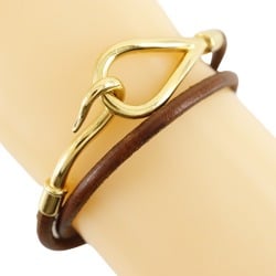 Hermes HERMES Jumbo Bracelet Gold Plated x Leather Brown Approx. 12.6g Women's