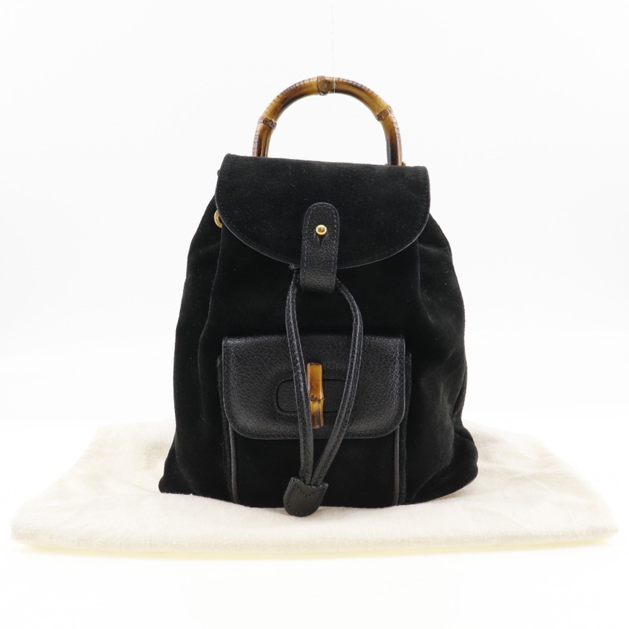 Gucci Bamboo Backpack/Daypack Backpack 003.2058.0030 Suede Black 2way A5 Flap Women's