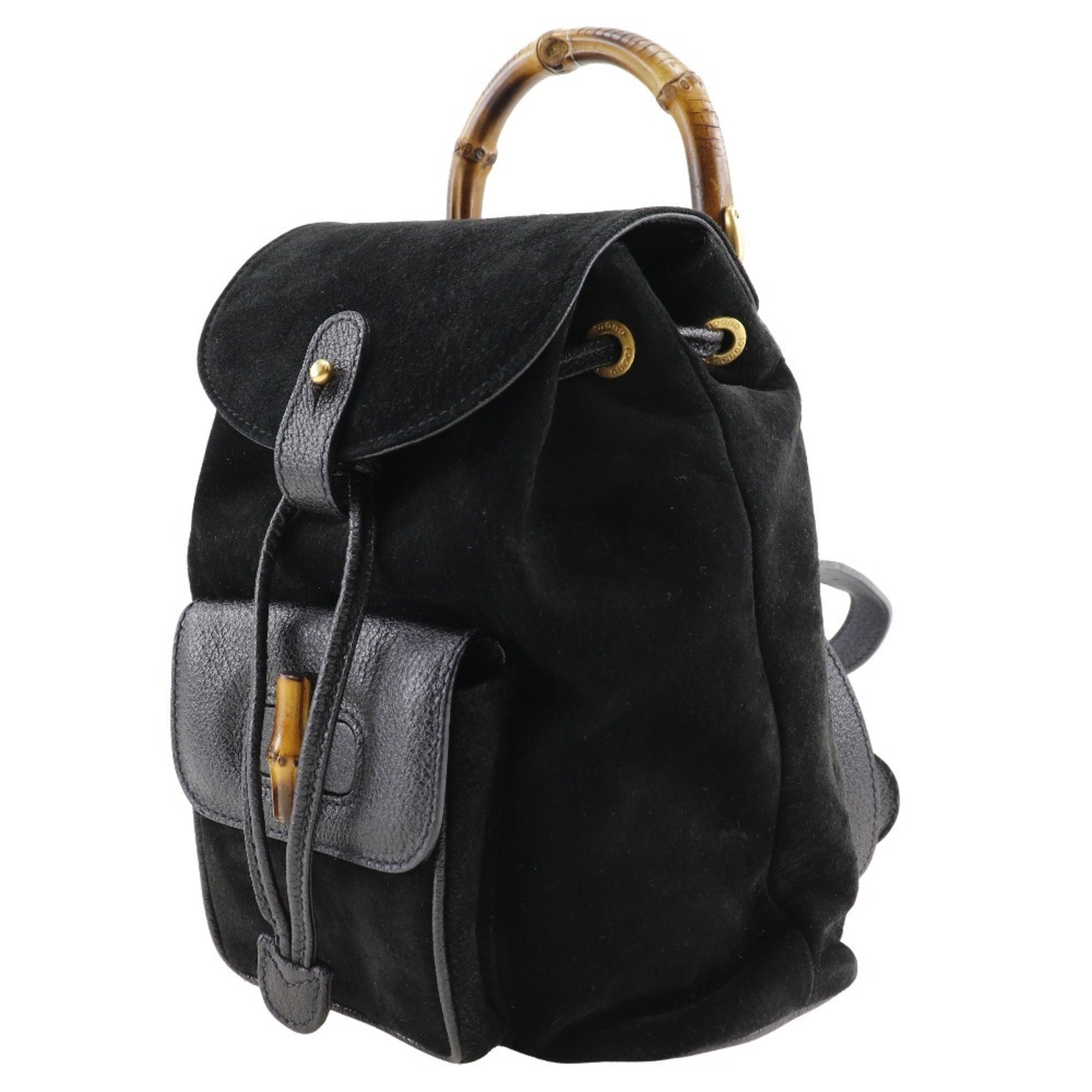 Gucci Bamboo Backpack/Daypack Backpack 003.2058.0030 Suede Black 2way A5 Flap Women's