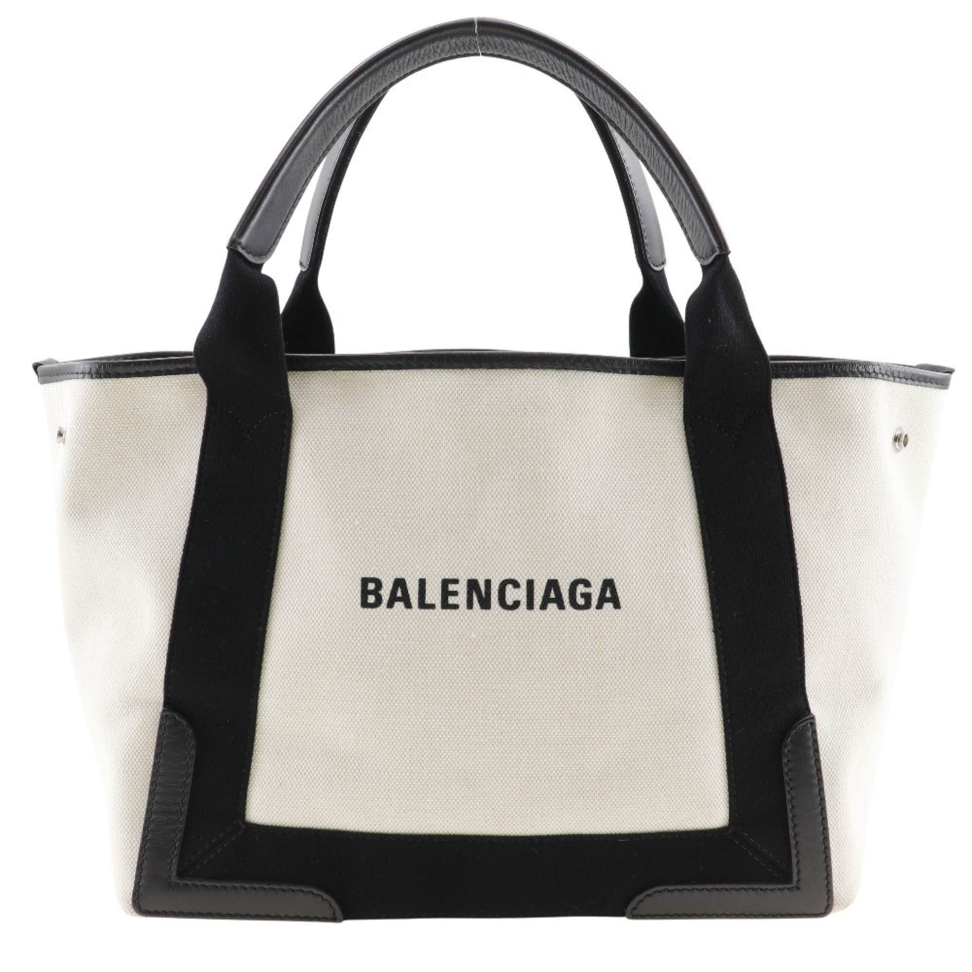 BALENCIAGA Navy Hippo S Tote Bag 339933 Canvas Off-White/Black Women's