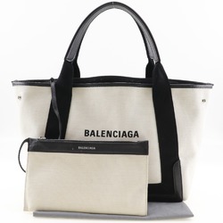 BALENCIAGA Navy Hippo S Tote Bag 339933 Canvas Off-White/Black Women's