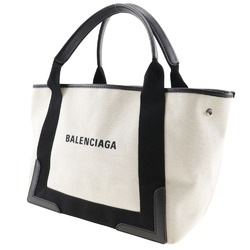 BALENCIAGA Navy Hippo S Tote Bag 339933 Canvas Off-White/Black Women's