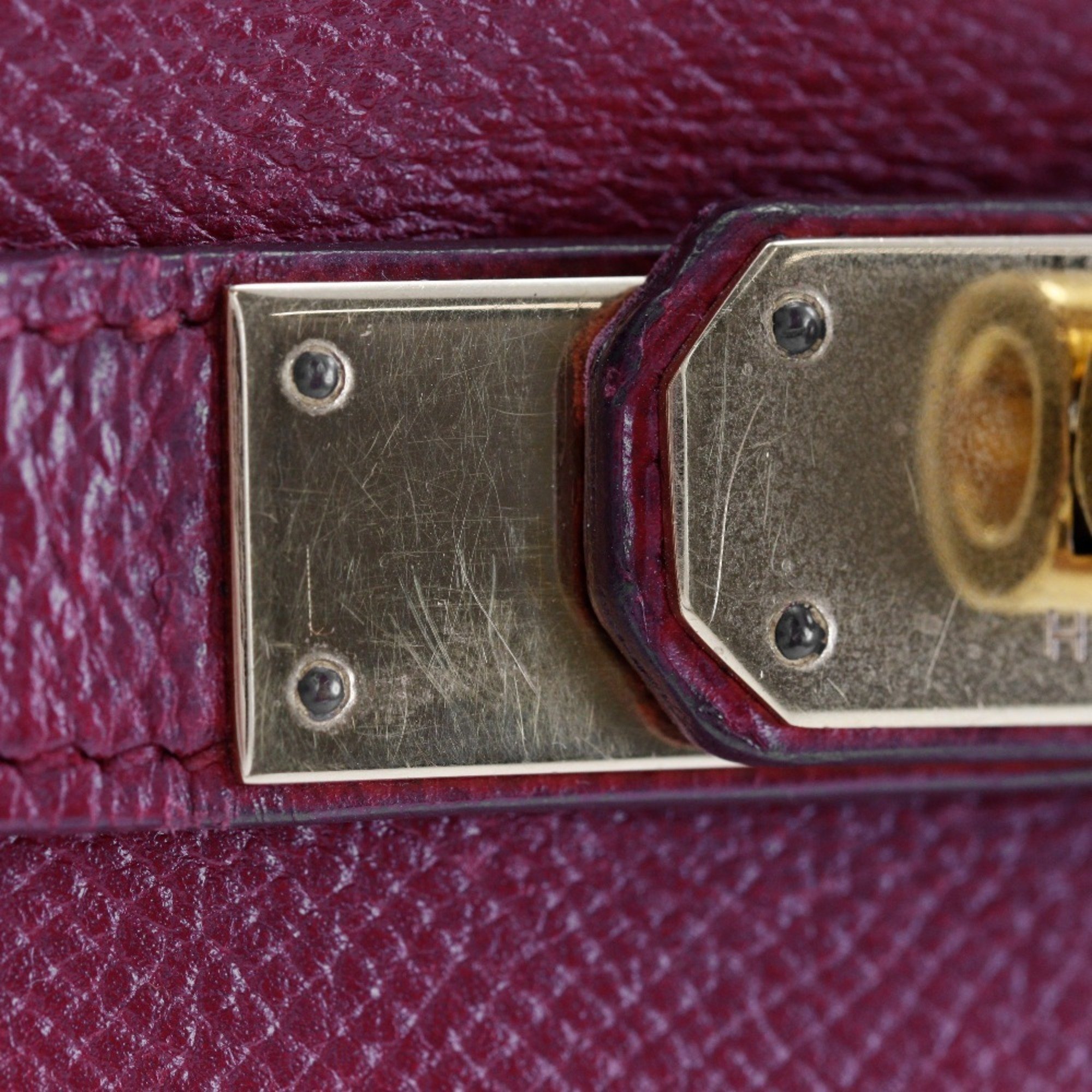 Hermes HERMES Kelly 32 outside sewing handbag Cushvel red 2way A5 belt fasteners Ladies B-rank