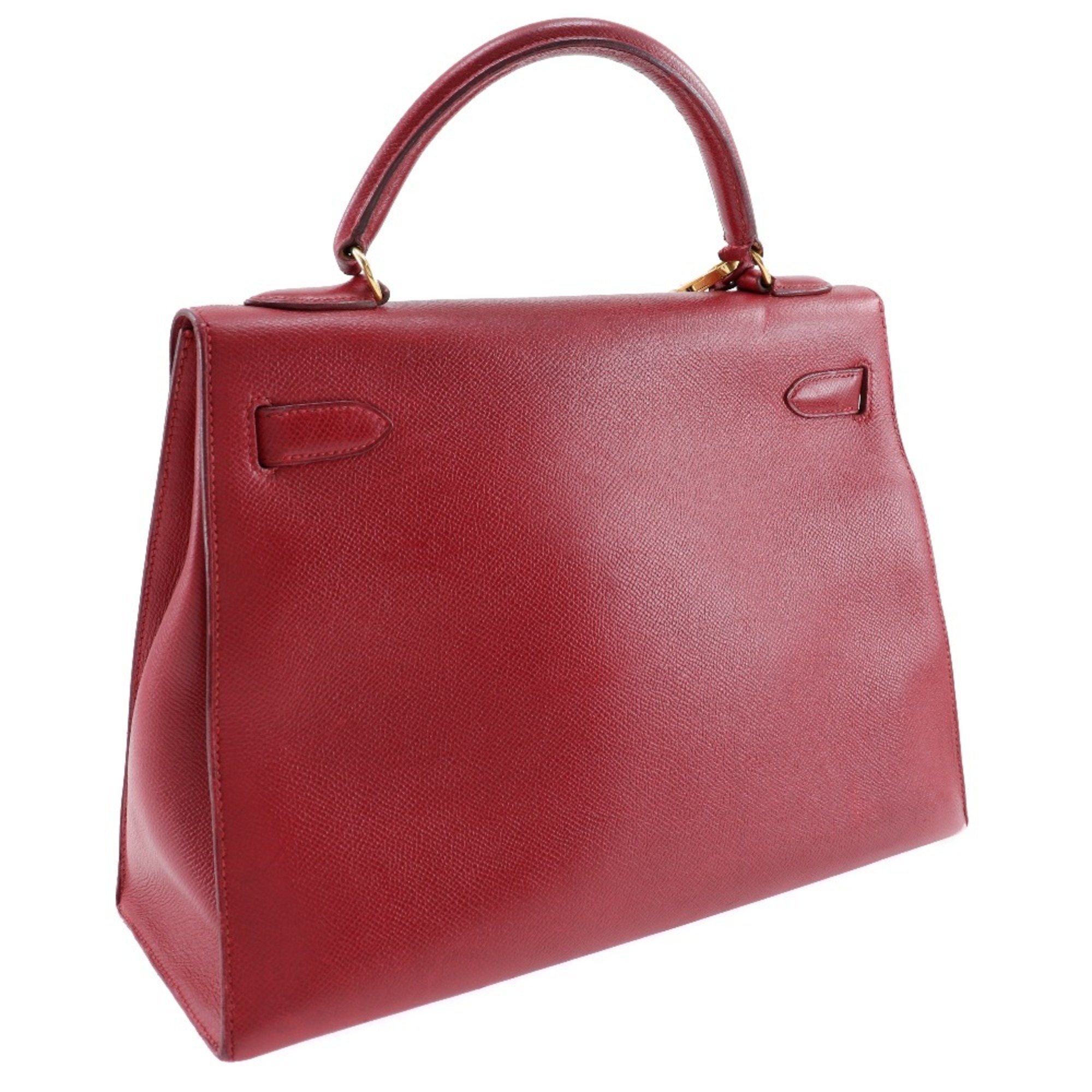 Hermes HERMES Kelly 32 outside sewing handbag Cushvel red 2way A5 belt fasteners Ladies B-rank