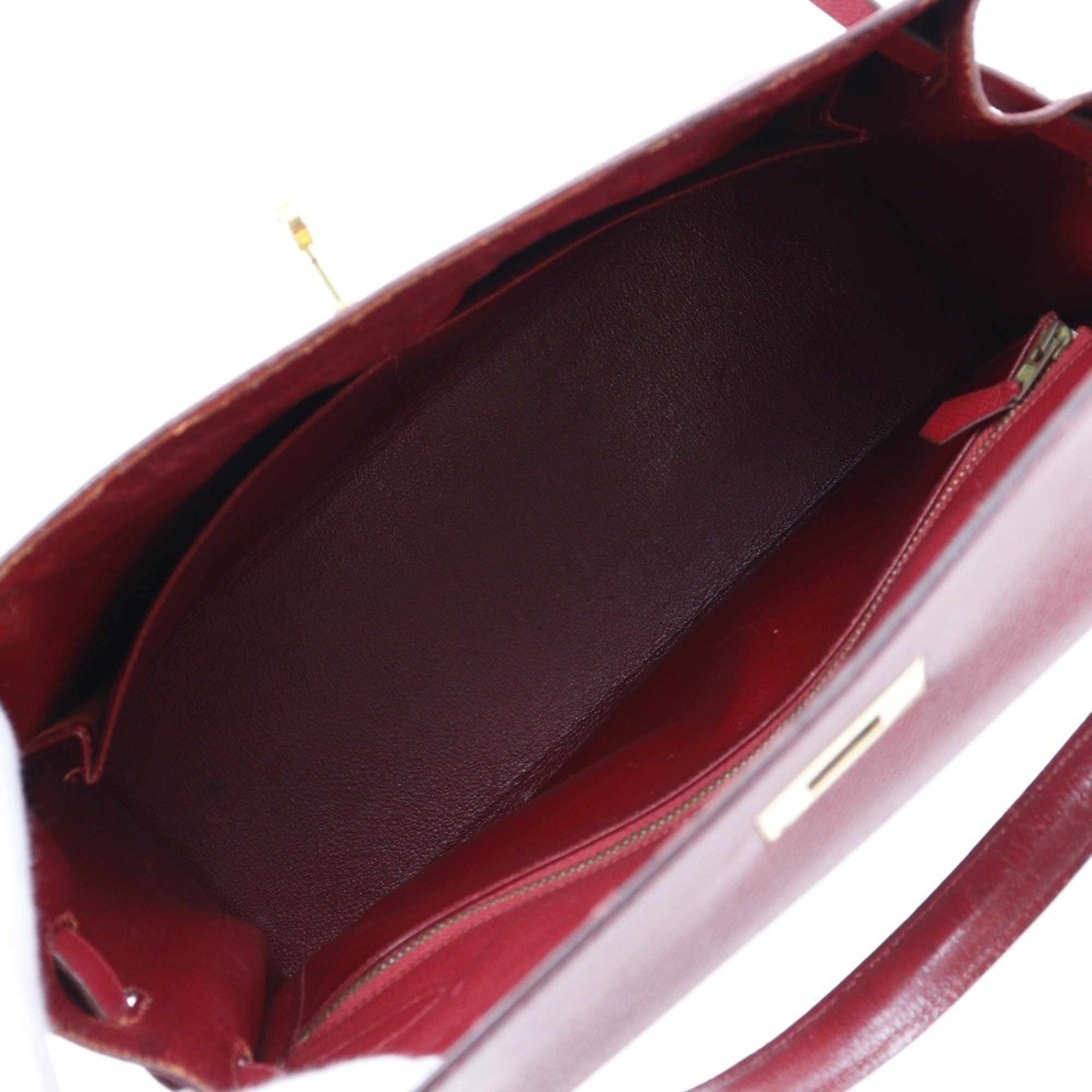 Hermes HERMES Kelly 32 outside sewing handbag Cushvel red 2way A5 belt fasteners Ladies B-rank