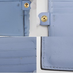 FENDI Medium Baguette Bi-fold Wallet FF Embossed 8M0419 Calfskin Light Blue Snap Button Women's