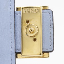 FENDI Medium Baguette Bi-fold Wallet FF Embossed 8M0419 Calfskin Light Blue Snap Button Women's