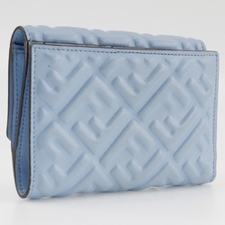 FENDI Medium Baguette Bi-fold Wallet FF Embossed 8M0419 Calfskin Light Blue Snap Button Women's