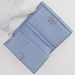 FENDI Medium Baguette Bi-fold Wallet FF Embossed 8M0419 Calfskin Light Blue Snap Button Women's