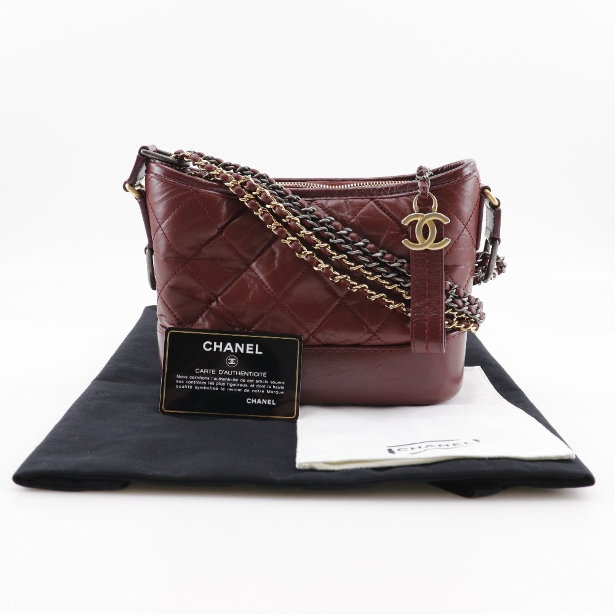 CHANEL Small Hobo Shoulder Bag Gabriel de Chanel A91810 Calf Wine Red 2way Women's