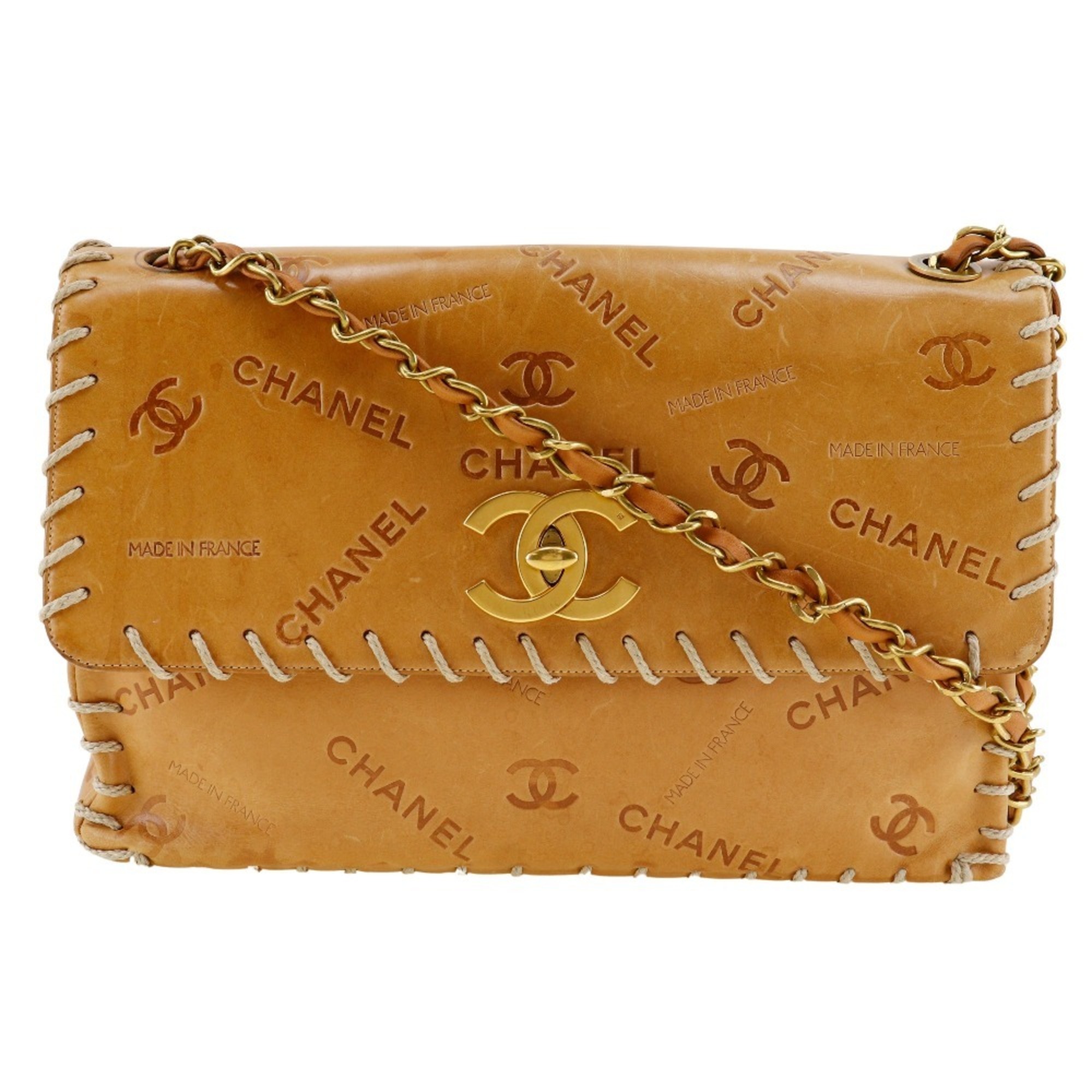 Chanel CHANEL Chain Shoulder Bag Coco Mark Natural Leather Brown Turn Lock ChainShoulder Women's B-Rank