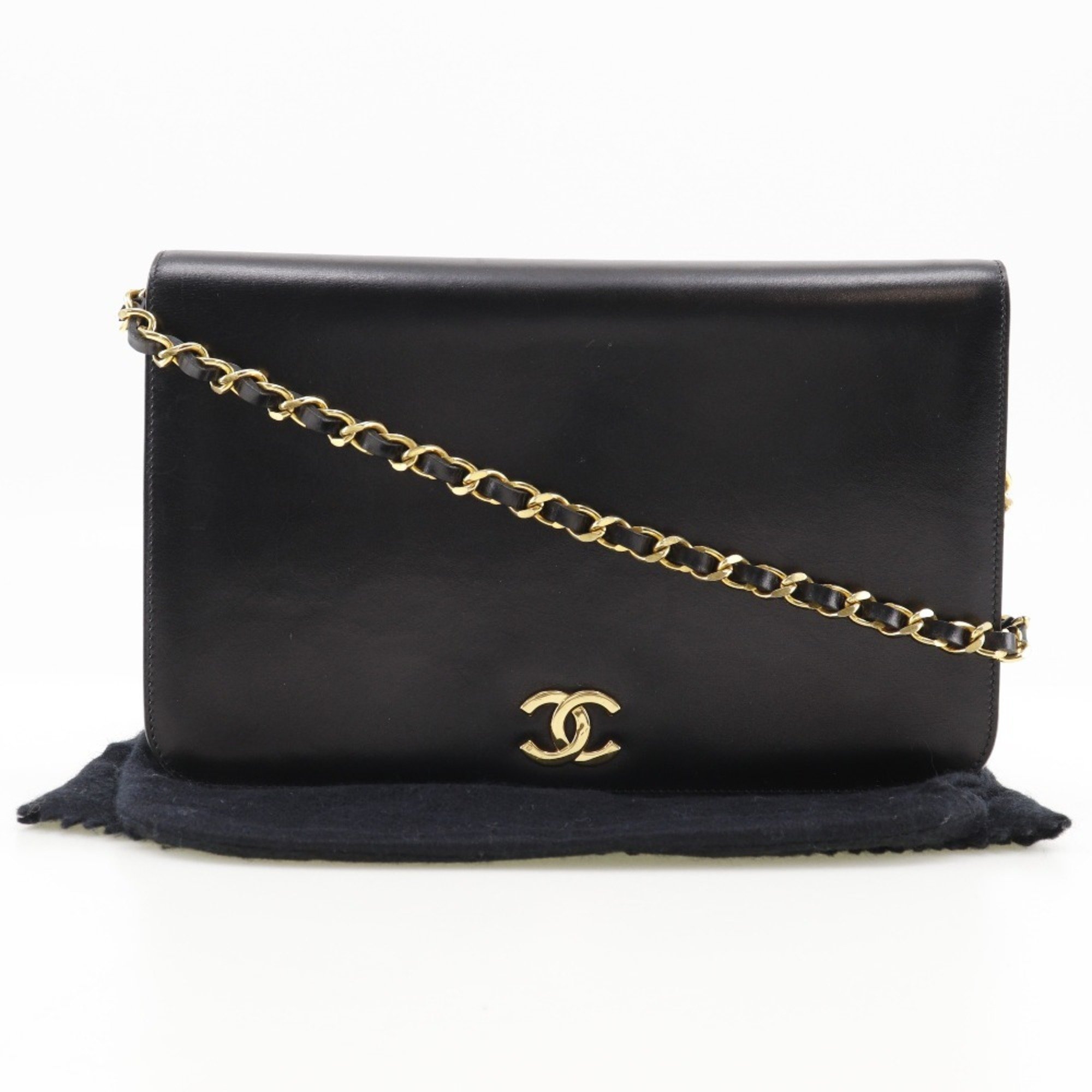 Chanel CHANEL Chain Shoulder Bag Coco Mark Calf Black Snap Button ChainShoulder Women's