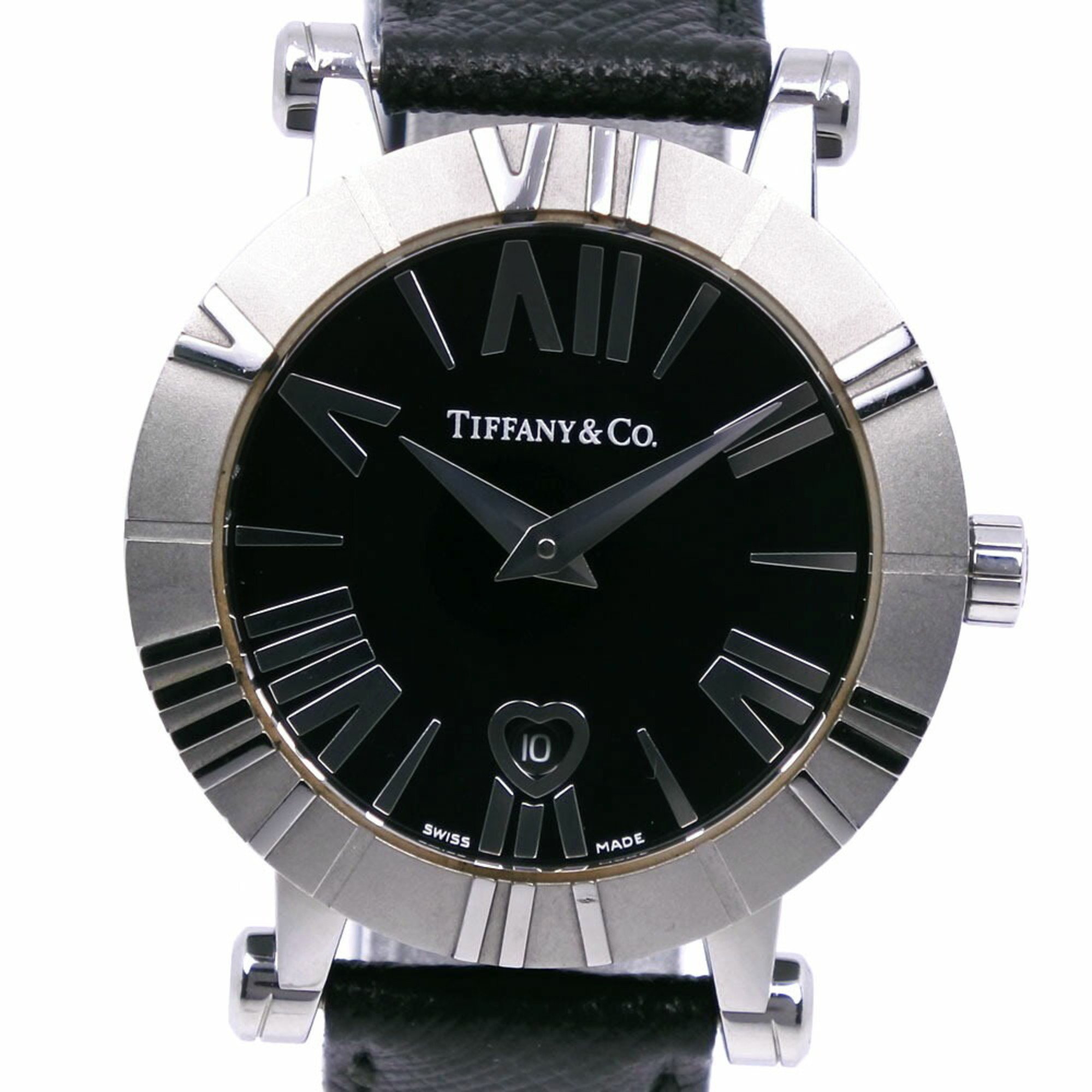 Tiffany TIFFANY&Co. Atlas Watch Stainless Steel x Leather Quartz Analog Display Black Dial Ladies