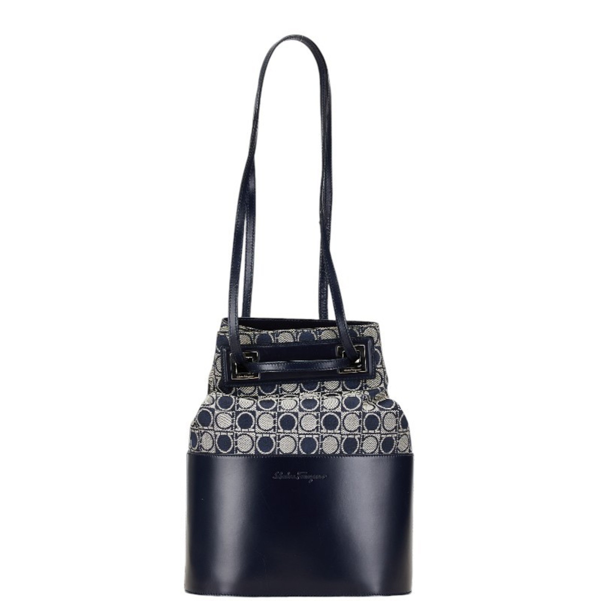 Salvatore Ferragamo Gancini Shoulder Bag Handbag AU-21-1294 Navy Canvas Leather Women's