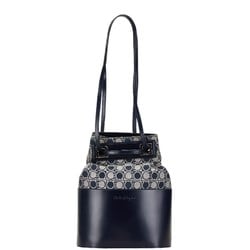 Salvatore Ferragamo Gancini Shoulder Bag Handbag AU-21-1294 Navy Canvas Leather Women's