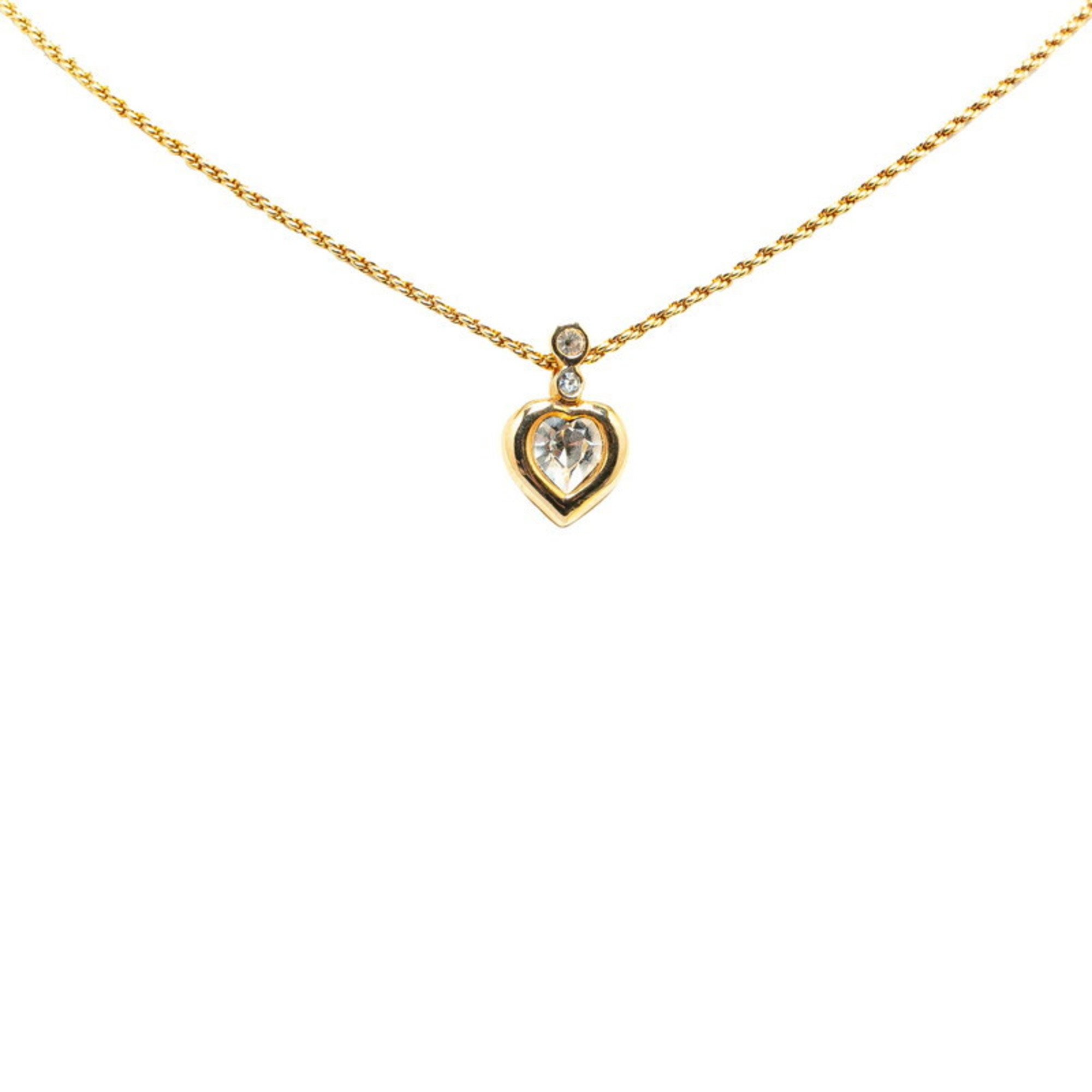 Christian Dior Dior rhinestone heart motif necklace gold clear plating women's