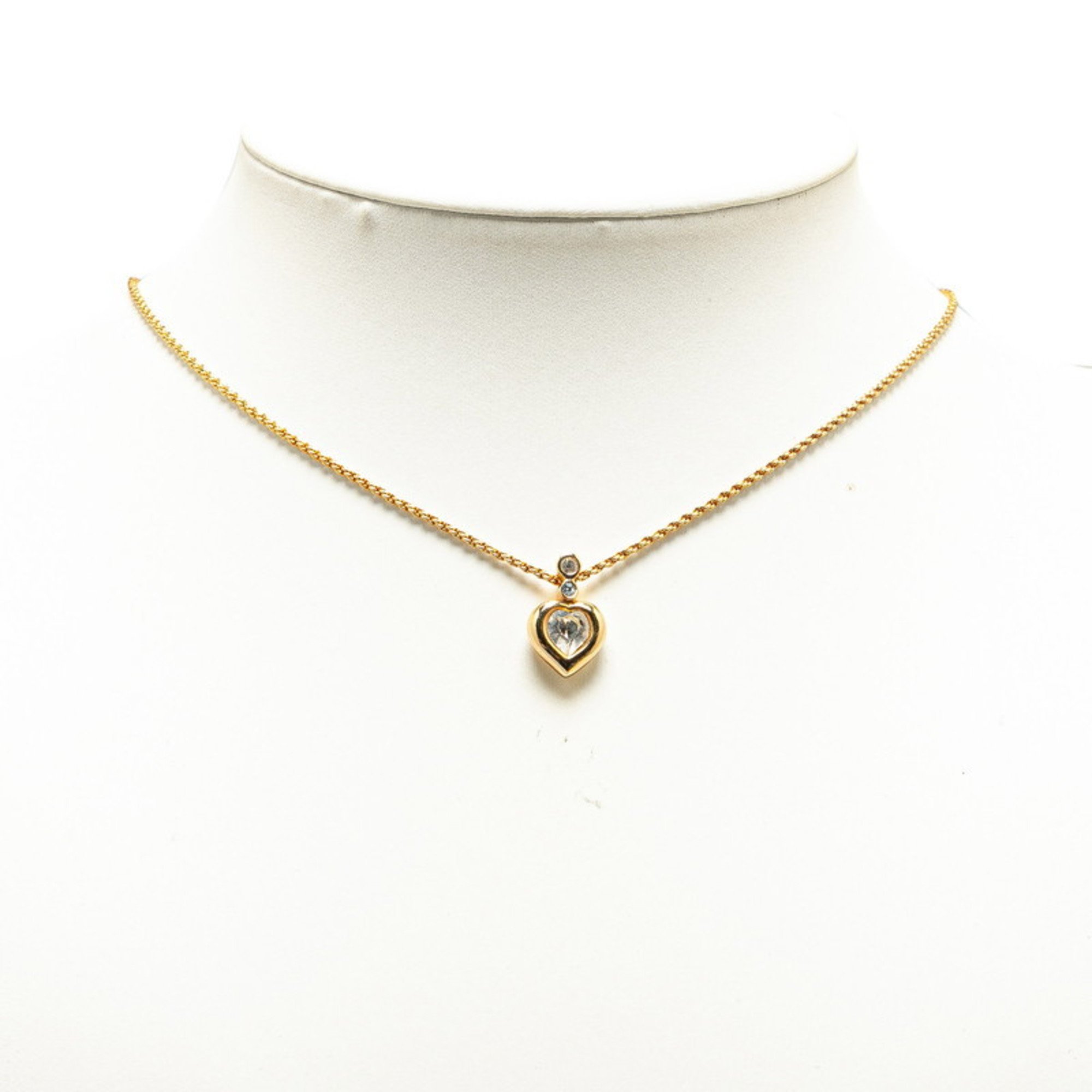 Christian Dior Dior rhinestone heart motif necklace gold clear plating women's