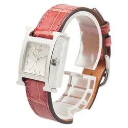 Hermes H Watch Wristwatch HH1.210 Quartz White Dial Stainless Steel Leather Ladies HERMES