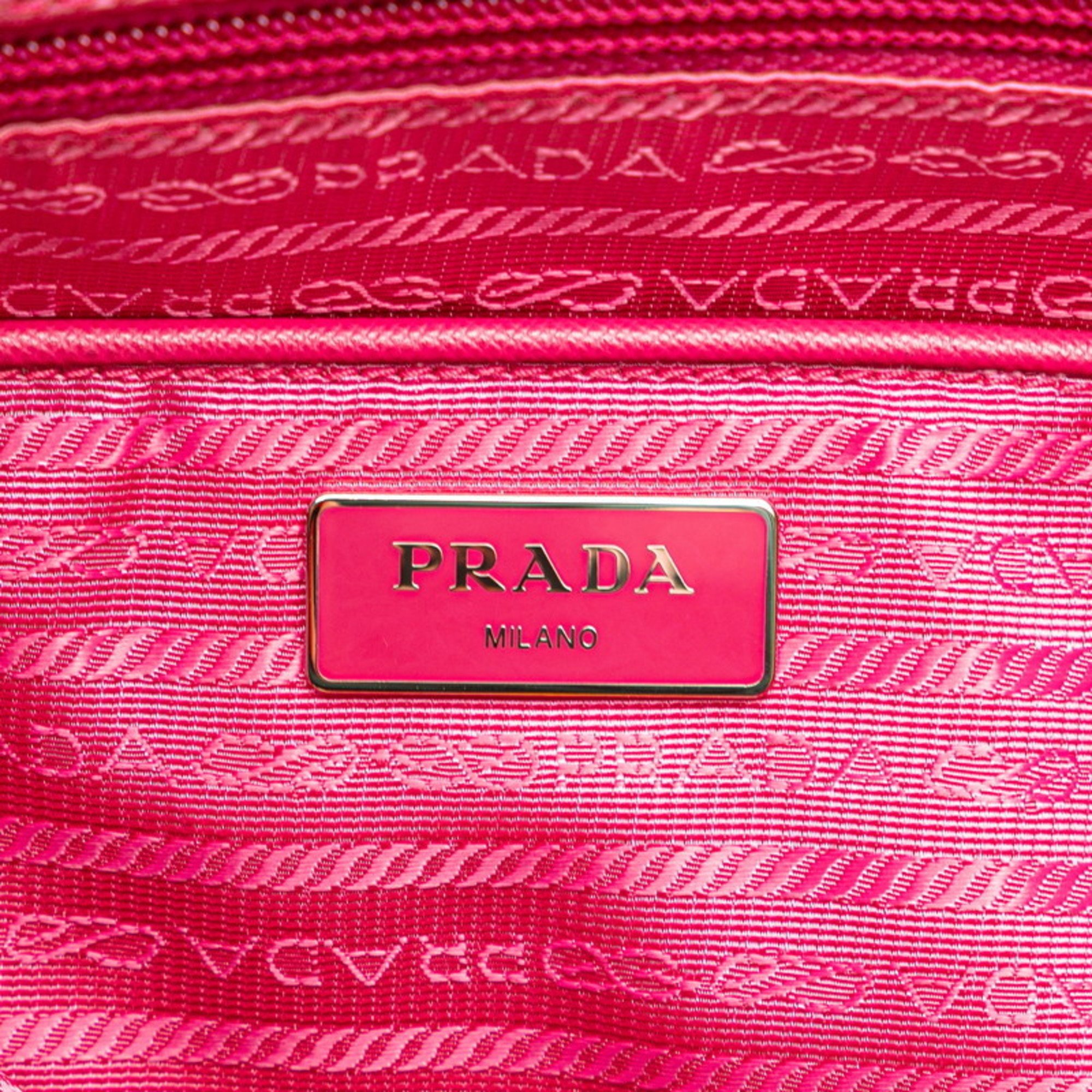 Prada Triangle Flower Motif Tote Bag Shoulder Pink Orange Multicolor Nylon Leather Women's PRADA