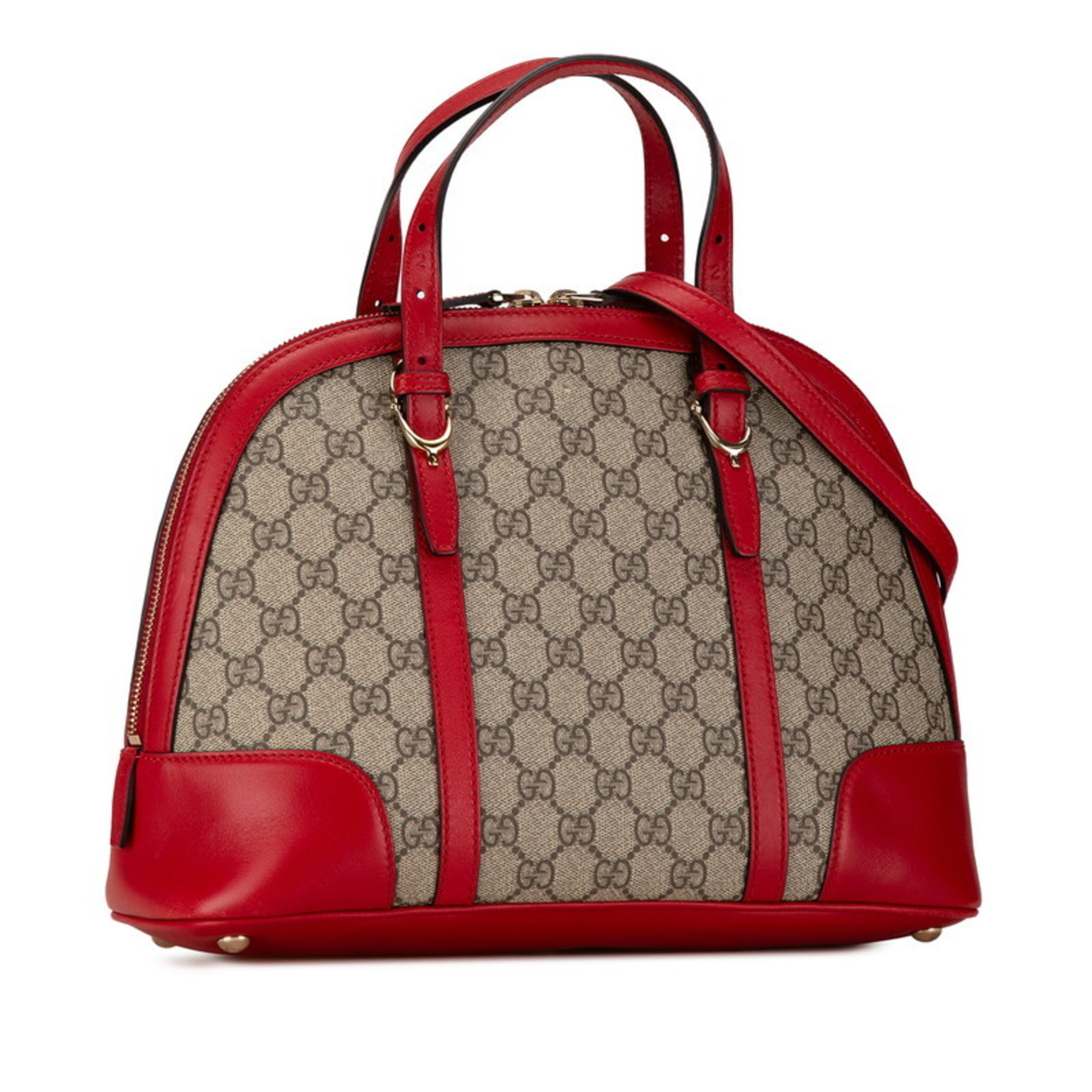 Gucci GG Supreme Handbag Shoulder Bag 309617 Beige Red PVC Leather Women's GUCCI