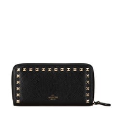 Valentino Rockstud Round Long Wallet Black Leather Women's VALENTINO