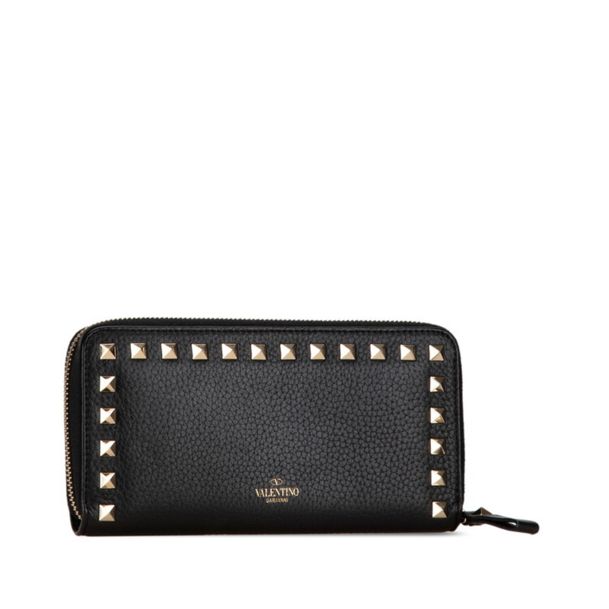 Valentino Rockstud Round Long Wallet Black Leather Women's VALENTINO