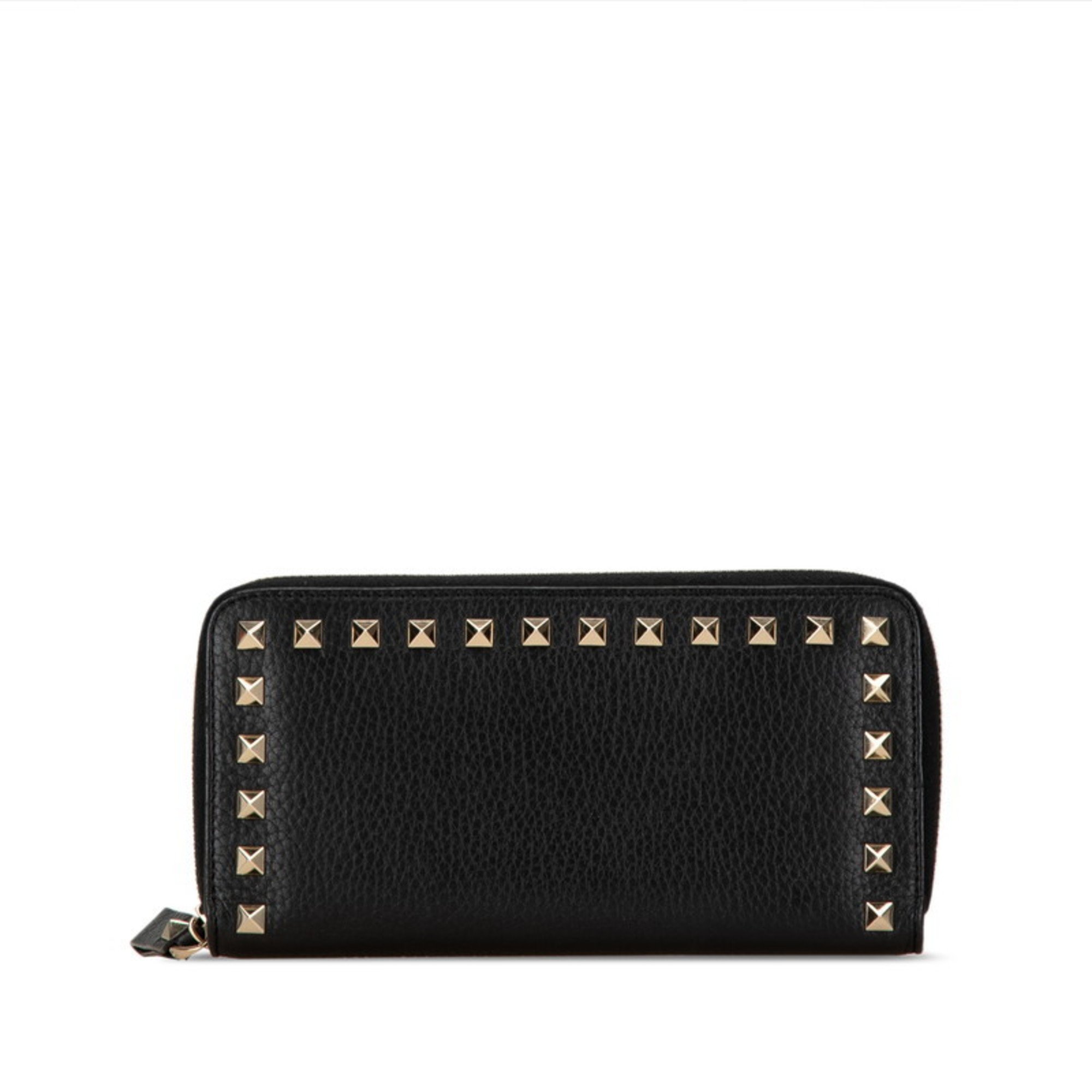 Valentino Rockstud Round Long Wallet Black Leather Women's VALENTINO