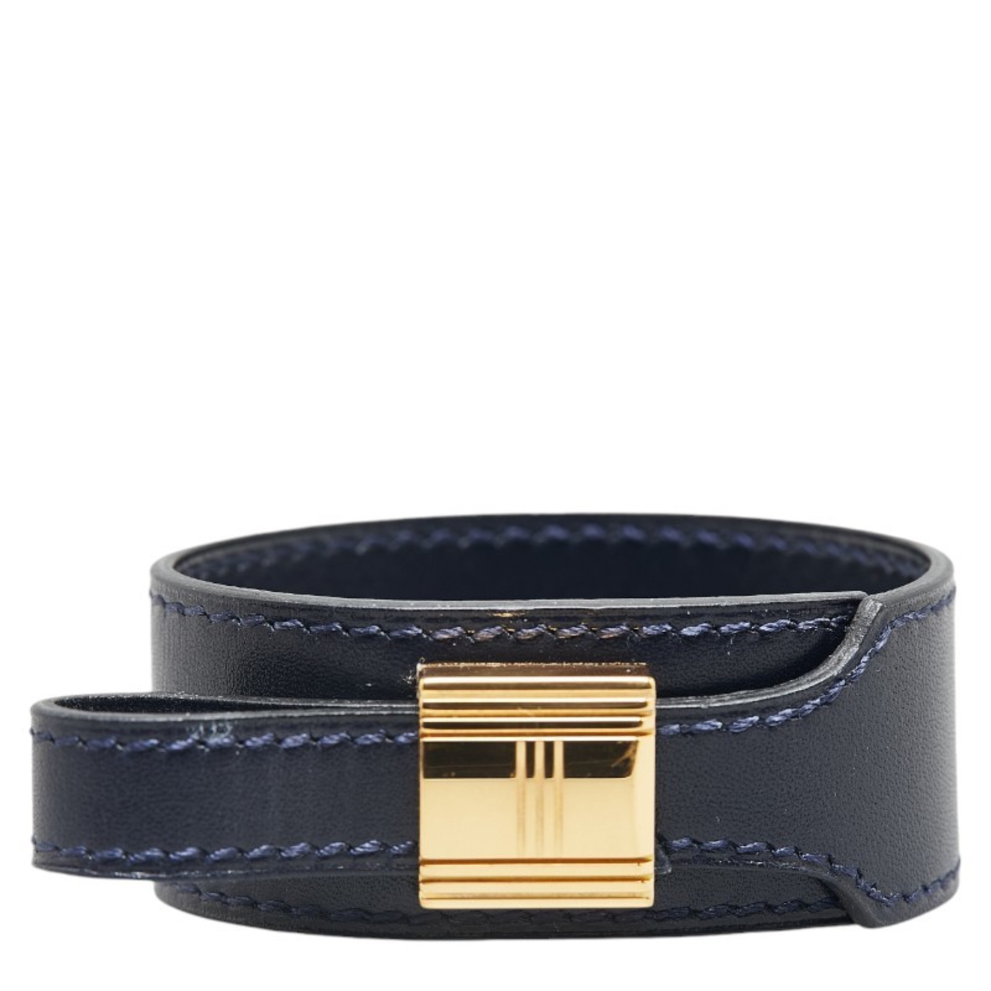 Hermes Artemis Bracelet Navy Gold Leather Plated Women's HERMES