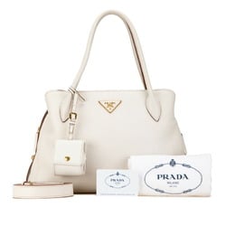 Prada Triangle Plate Handbag Shoulder Bag 1BA127 White Beige Leather Women's PRADA