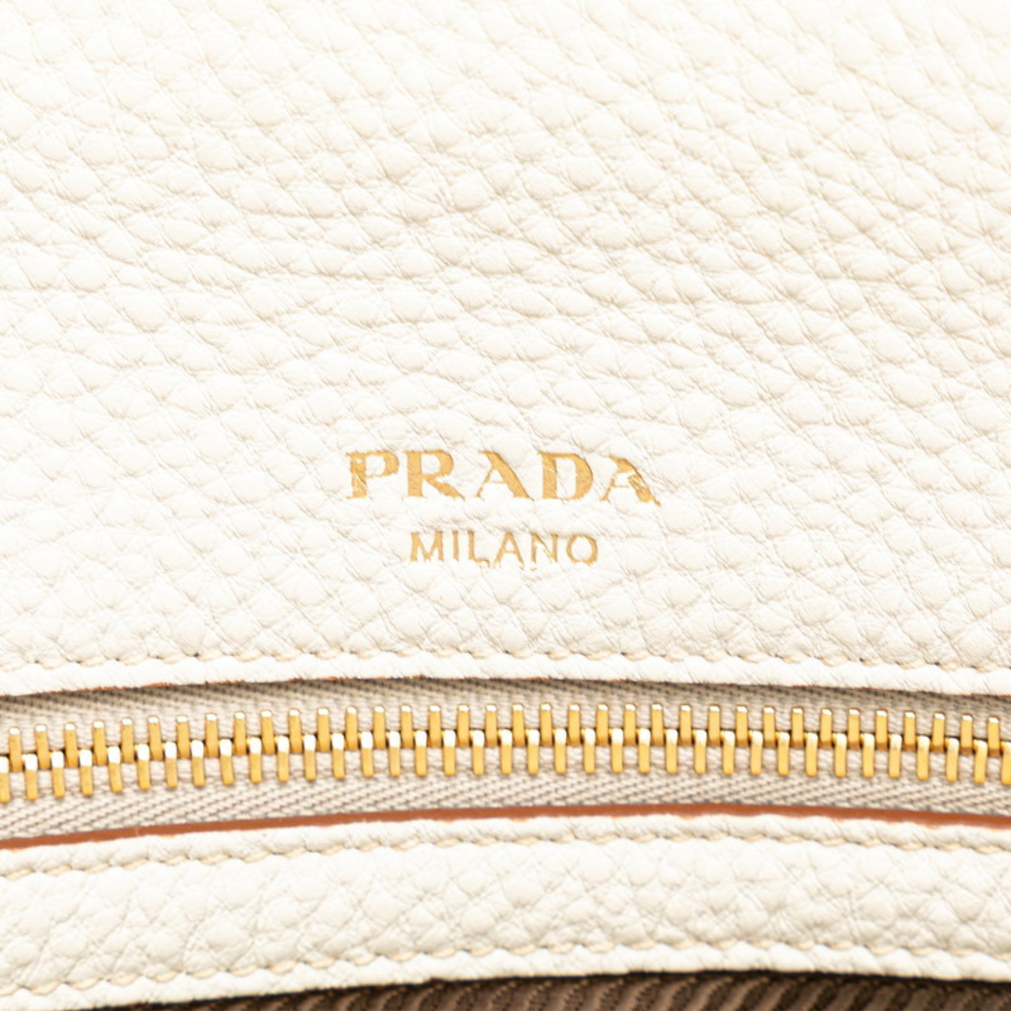 Prada Triangle Plate Handbag Shoulder Bag 1BA127 White Beige Leather Women's PRADA