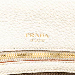 Prada Triangle Plate Handbag Shoulder Bag 1BA127 White Beige Leather Women's PRADA