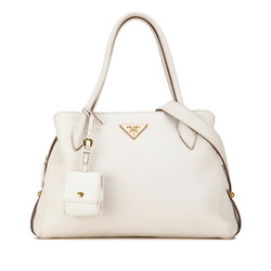 Prada Triangle Plate Handbag Shoulder Bag 1BA127 White Beige Leather Women's PRADA