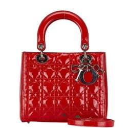 Christian Dior Dior Lady Cannage Handbag Shoulder Bag Red Enamel Women's