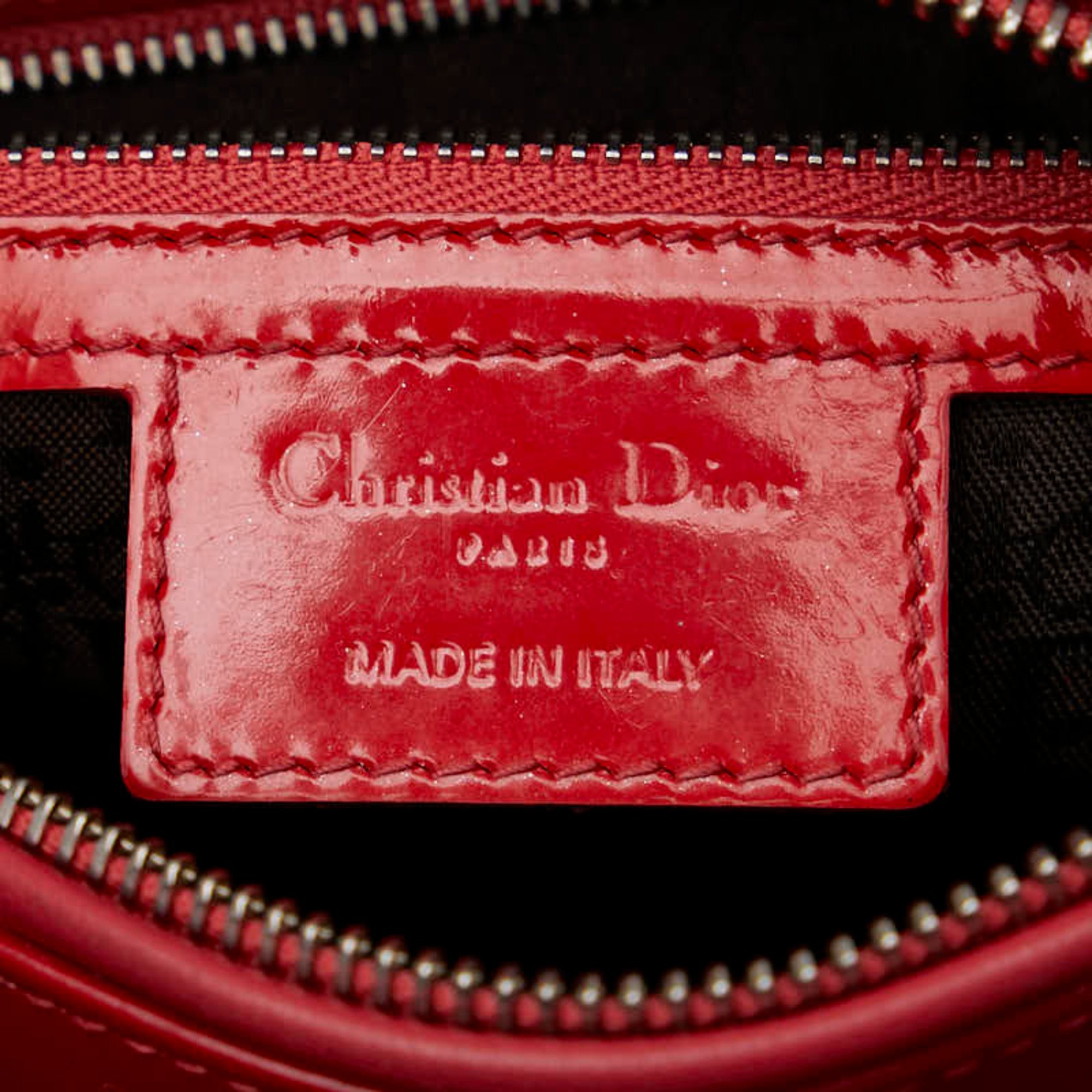 Christian Dior Dior Lady Cannage Handbag Shoulder Bag Red Enamel Women's