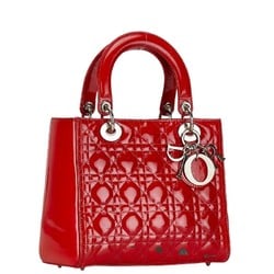 Christian Dior Dior Lady Cannage Handbag Shoulder Bag Red Enamel Women's