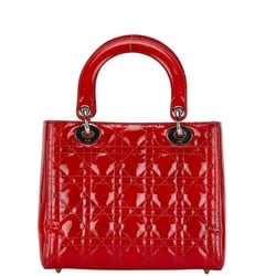 Christian Dior Dior Lady Cannage Handbag Shoulder Bag Red Enamel Women's