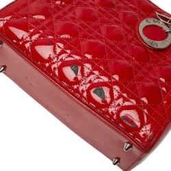 Christian Dior Dior Lady Cannage Handbag Shoulder Bag Red Enamel Women's