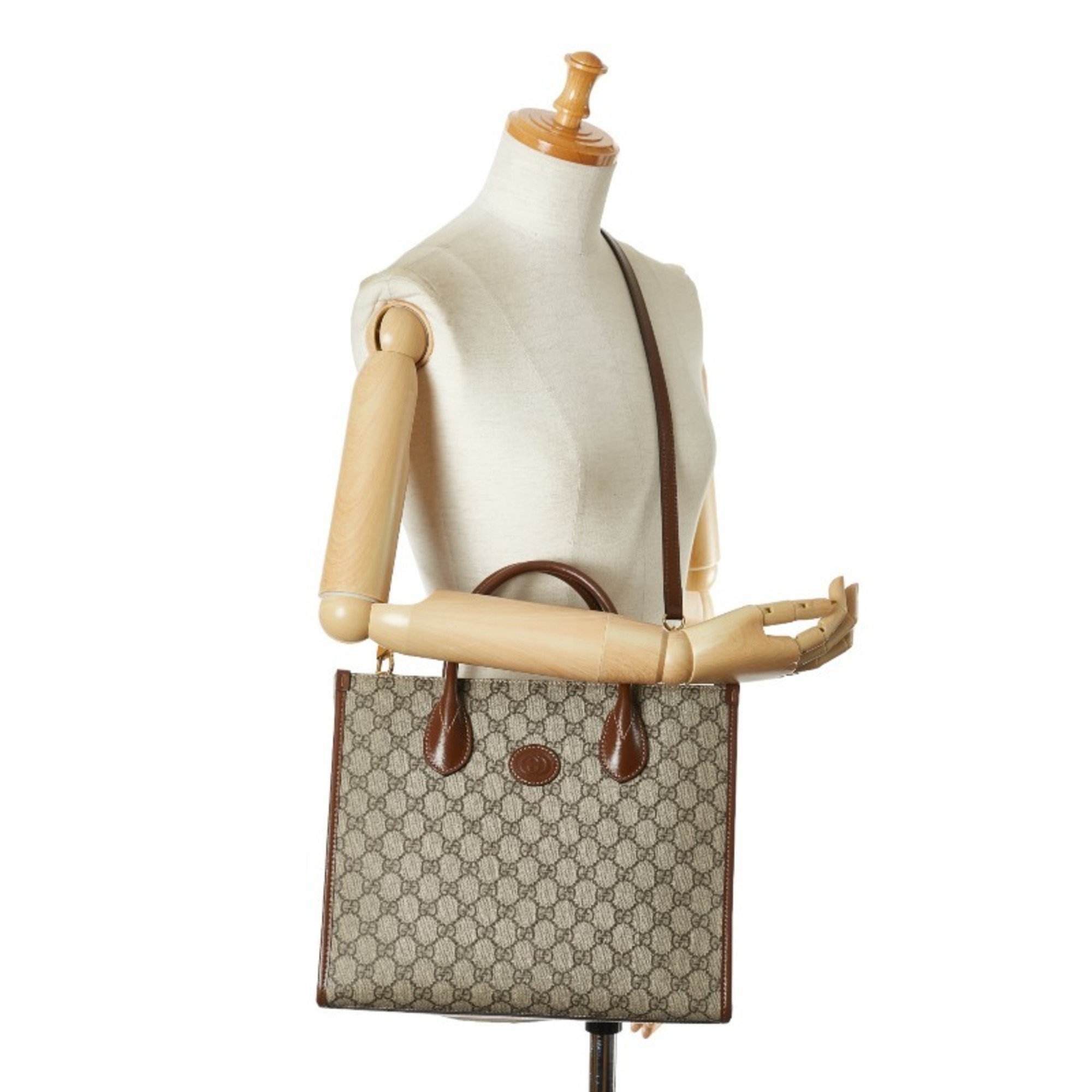 Gucci GG Supreme Tote Bag Shoulder 659983 Beige Brown PVC Leather Women's GUCCI