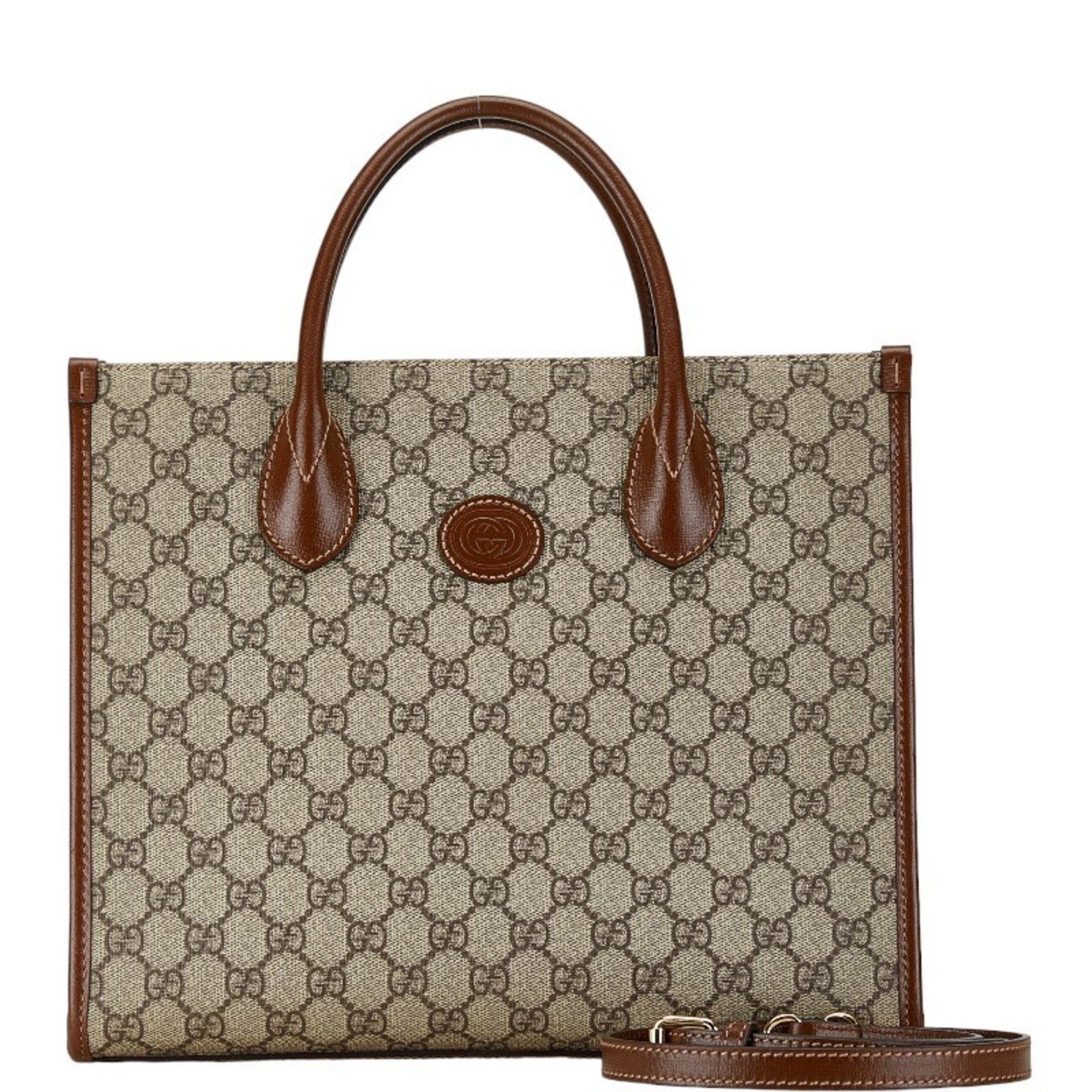 Gucci GG Supreme Tote Bag Shoulder 659983 Beige Brown PVC Leather Women's GUCCI